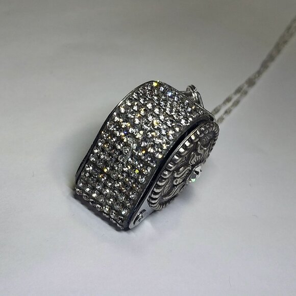 Magnifying Glass Rhinestone Oxidized Silver Jeweler's Loupe Pendant Necklace 20x - Picture 6 of 12